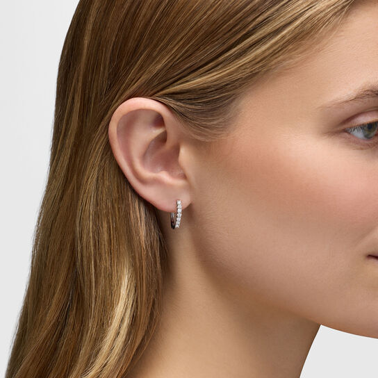 Diamond Hoop Earrings in White Gold on model image number 1